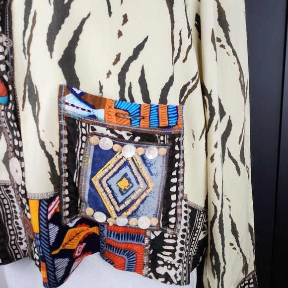 Vintage Cache African Style Patchwork Jacket Size Medium - Picture 6 of 10